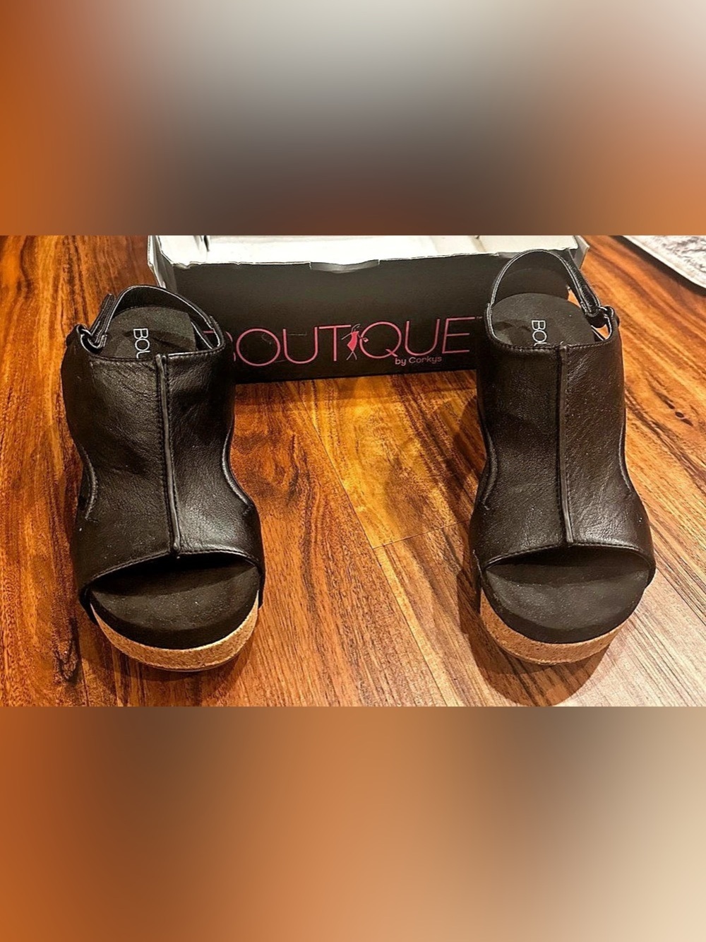 Boutique by Corkys Carley Black Wedge Sandals US 8 Like New